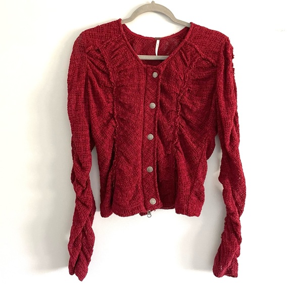Free People Sweaters - Free People Open Knit Rust Zip And Snap Sweater Cardigan
